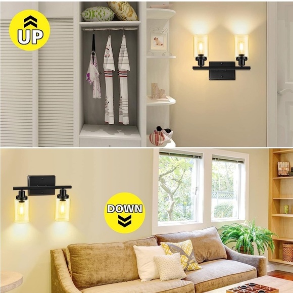2-Light Wall Sconces, Modern Vanity Light Fixture Black Finish, Wall Light - Picture 2 of 6